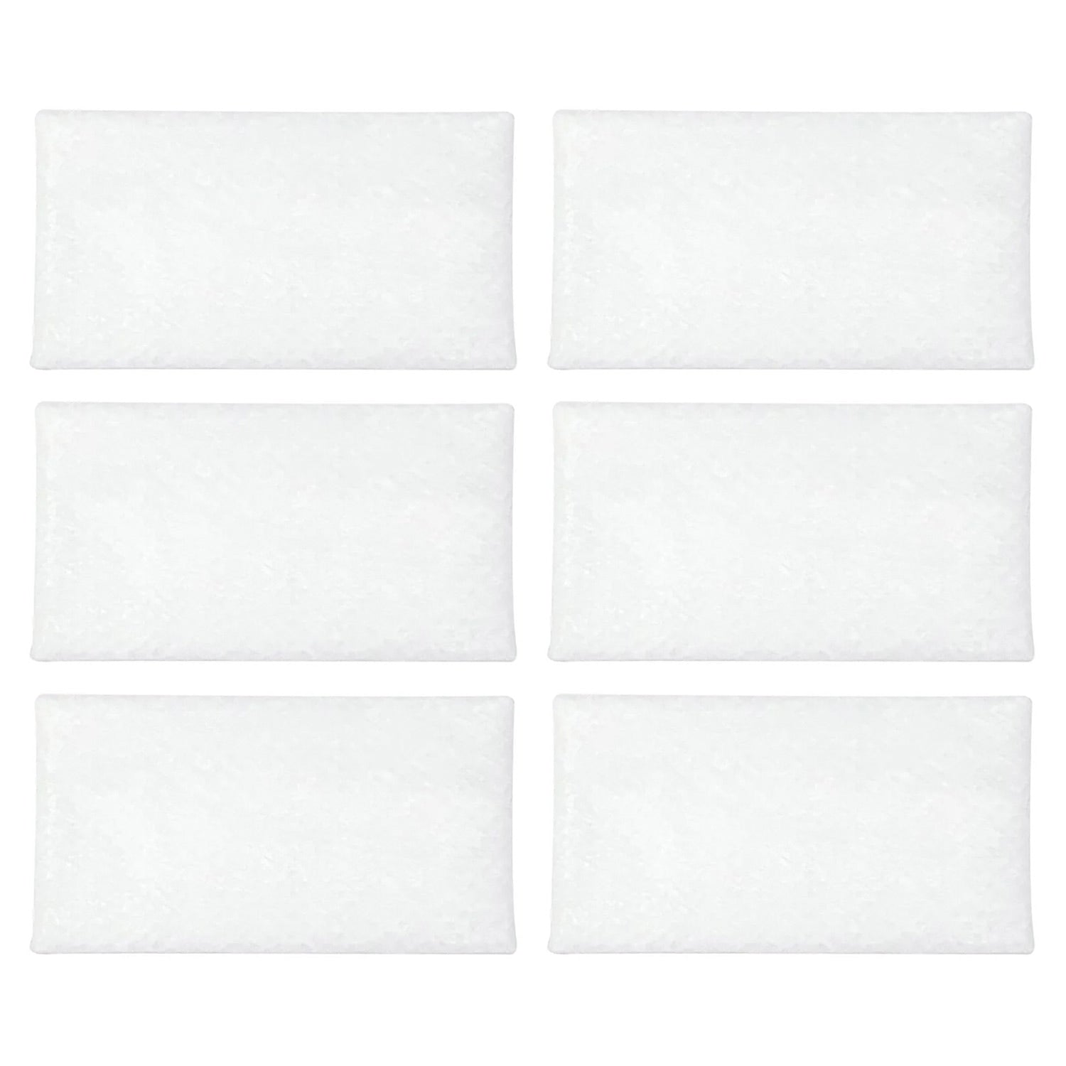 Set of six white filters arranged in two rows on a white background