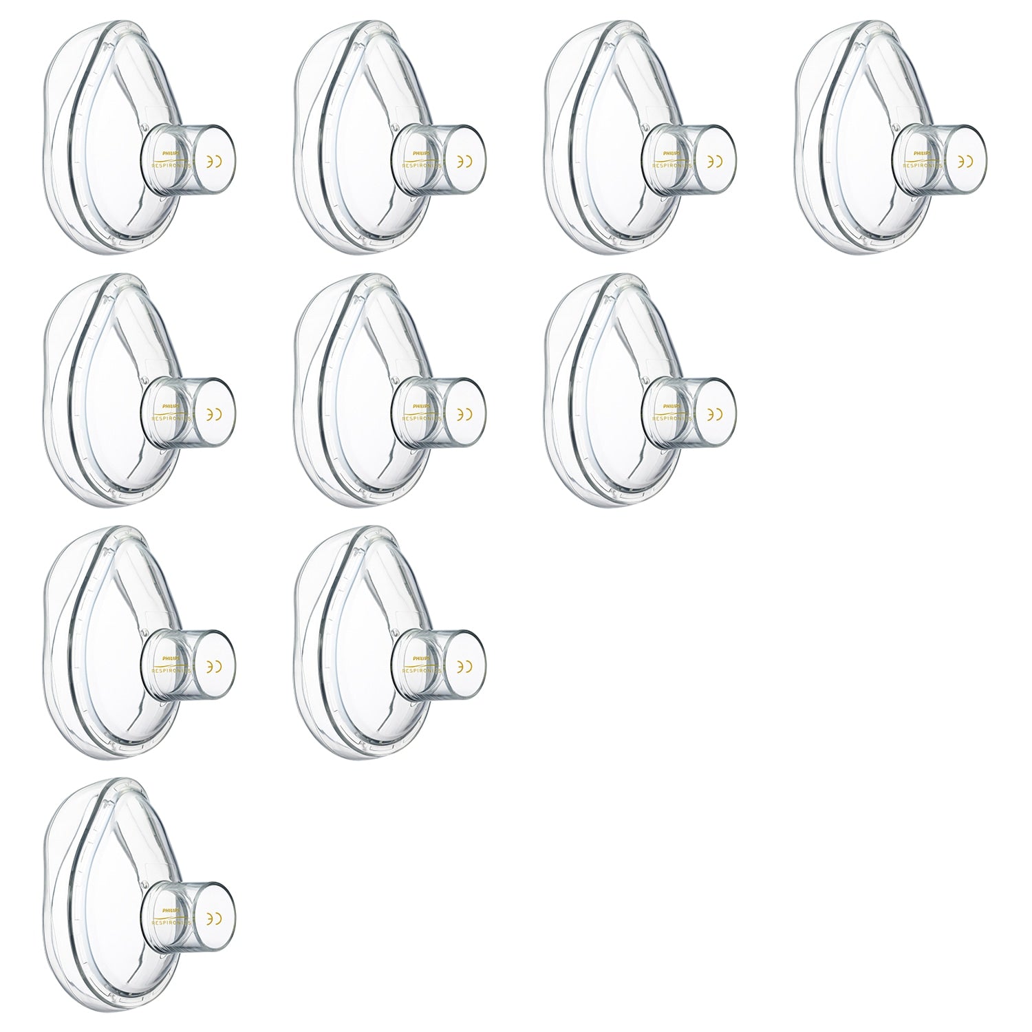 Set of 10 Lifetouch Masks  on a white background