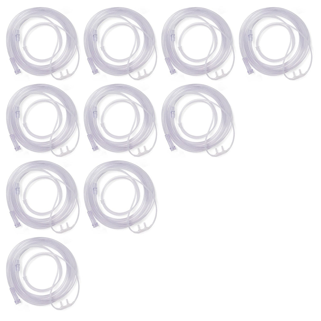 Ten clear plastic replacement tubing pieces, each coiled and shown on a plain white background.