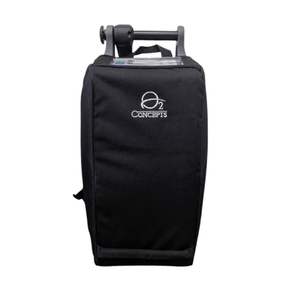 Black bag with 'O2 Concepts' logo on a white background