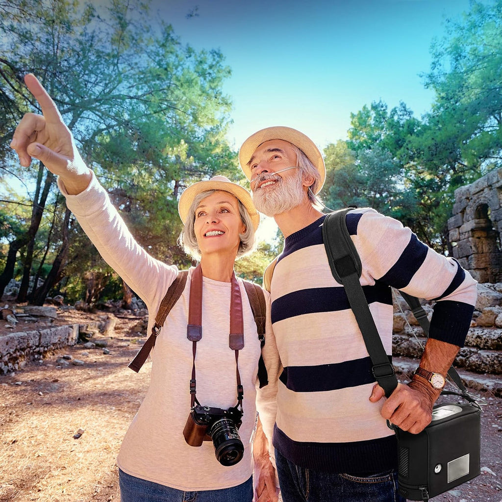 Man Wearing P2-E6 Portable Oxygen Concentrator in an Outdoor Setting