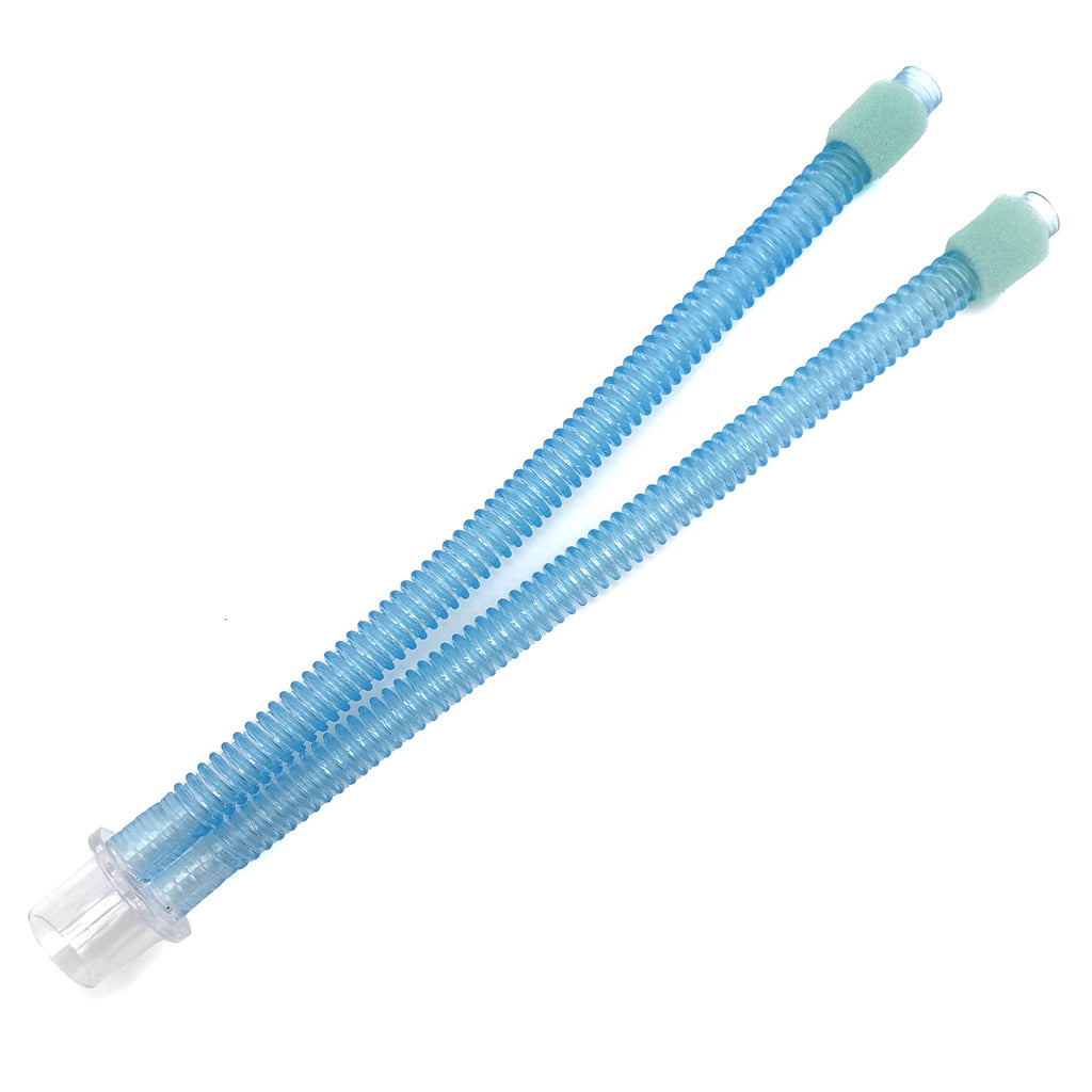 Two blue and white hoses on a white background