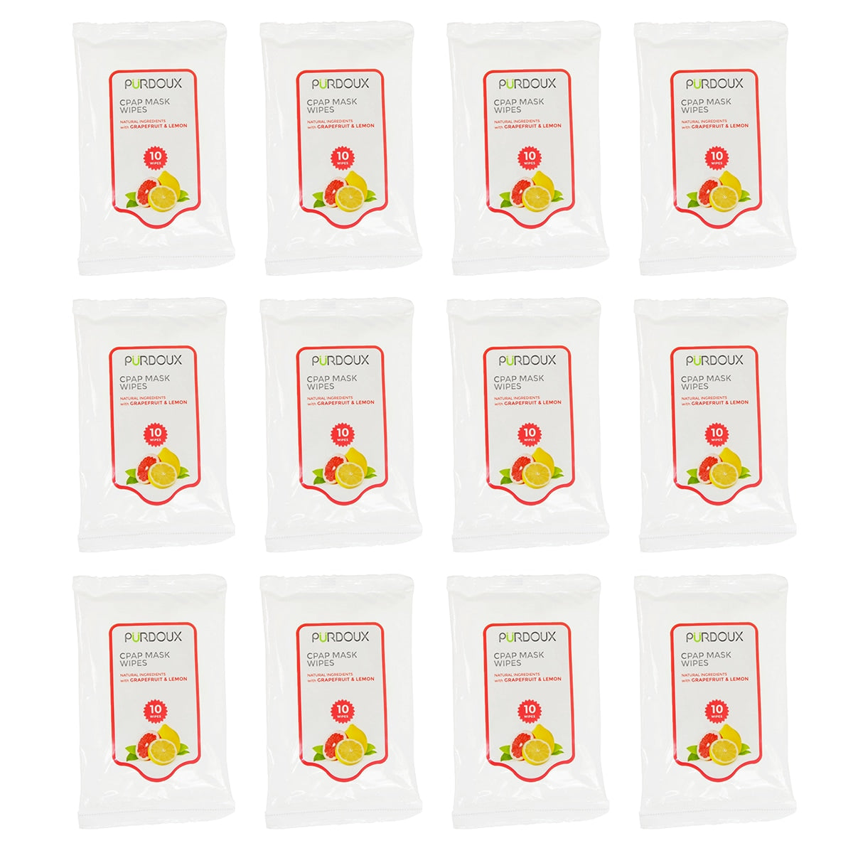 Purdoux CPAP Mask Wipes - Grapefruit & Lemon - 12-Pack