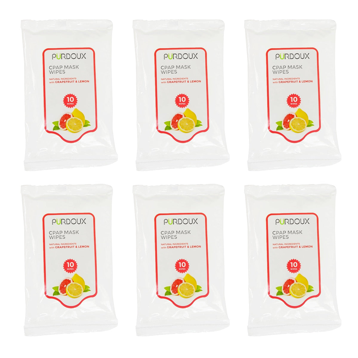 Purdoux CPAP Mask Wipes - Grapefruit & Lemon - 6-Pack