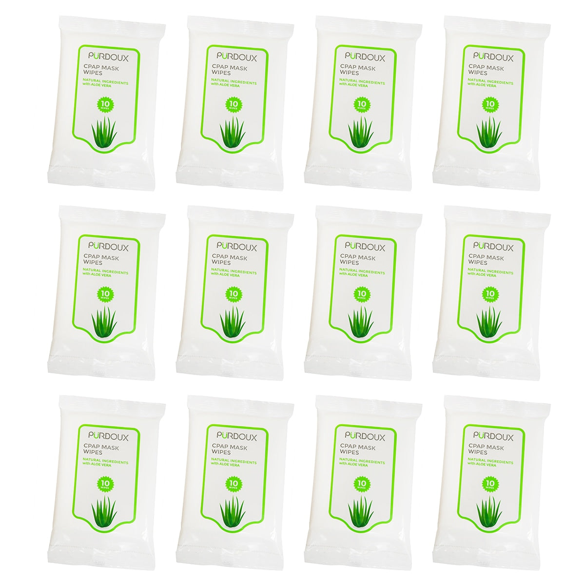Purdoux CPAP Mask Wipes - Unscented Aloe - 12-Pack