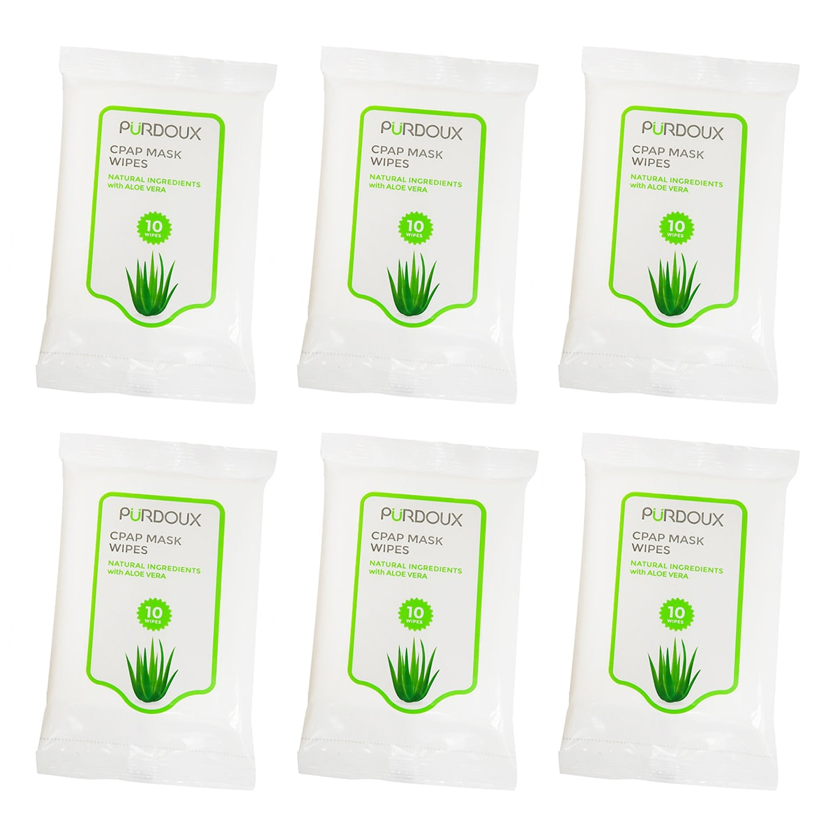 Purdoux CPAP Mask Wipes - Unscented Aloe - 6-Pack