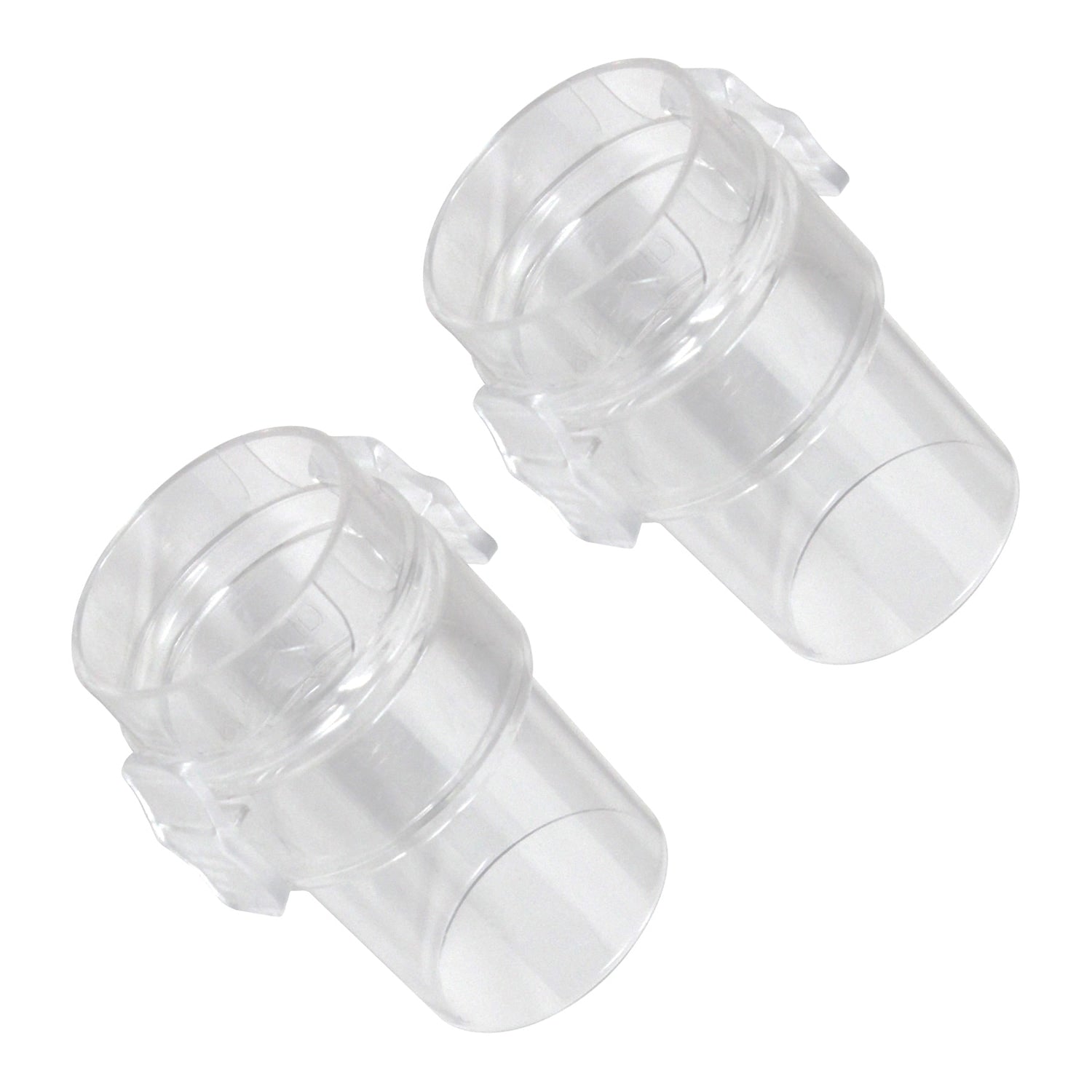 Two clear plastic components on a white background
