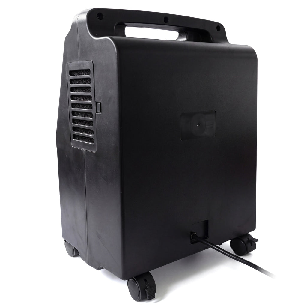 Black oxygen concentrator on a white background