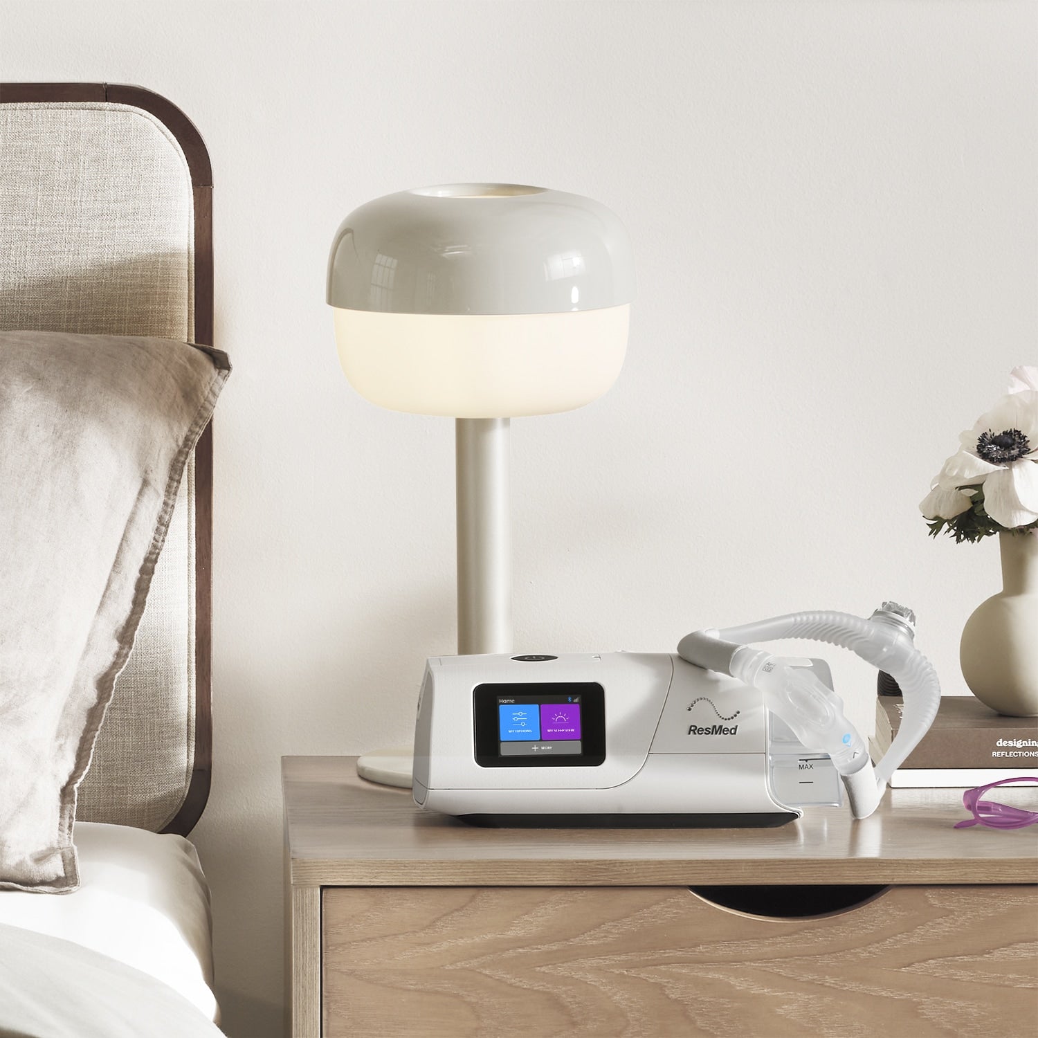 AirCurve 11 BiPAP Machine with N30i CPAP Mask in Bedroom