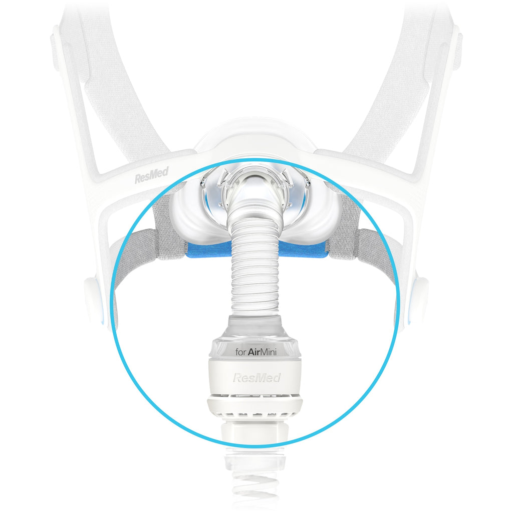 CPAP mask with a close-up of the valve on a white background