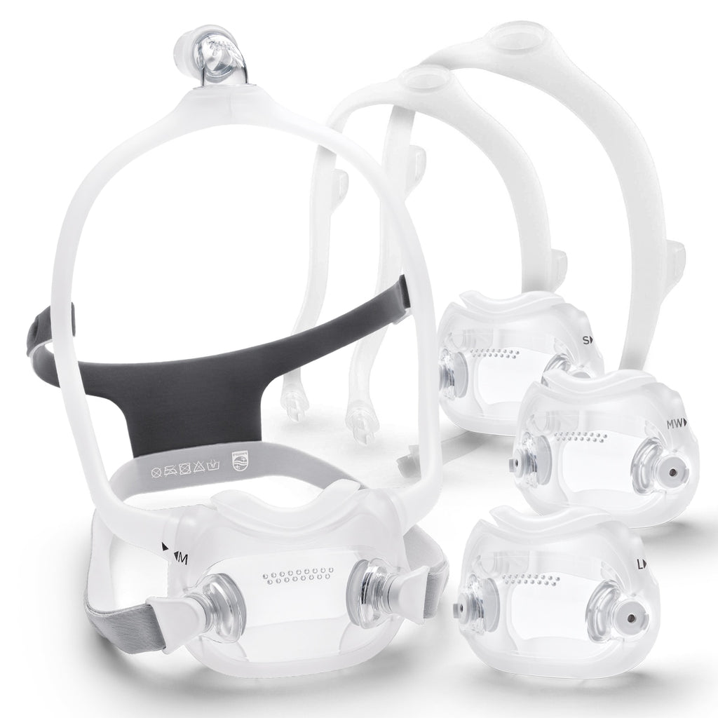 DreamWear Full Face CPAP BiPAP Mask Demo FitPack Showing 3 Frames and 4 Cushions