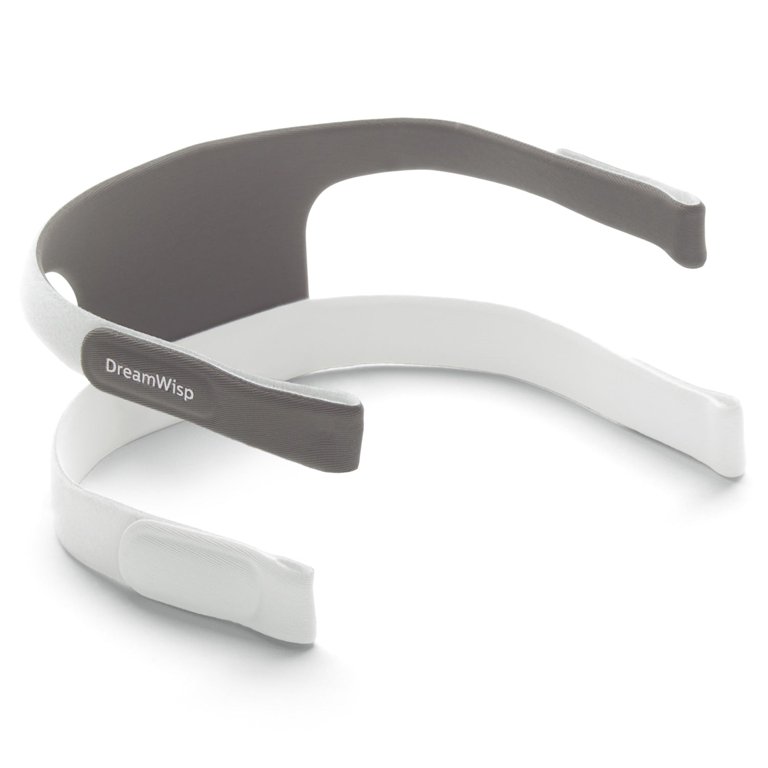 White and gray headgear with 'DreamWisp' branding on a white background