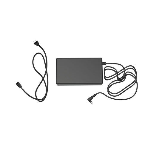 Rectangular electronic device with two cables on a white background