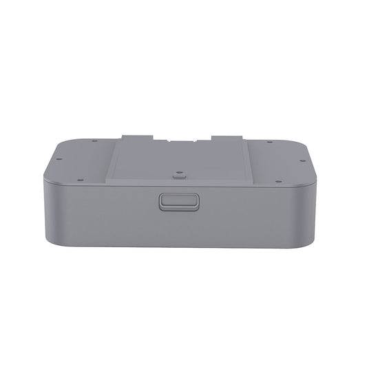 Gray rectangular battery pack on a white background