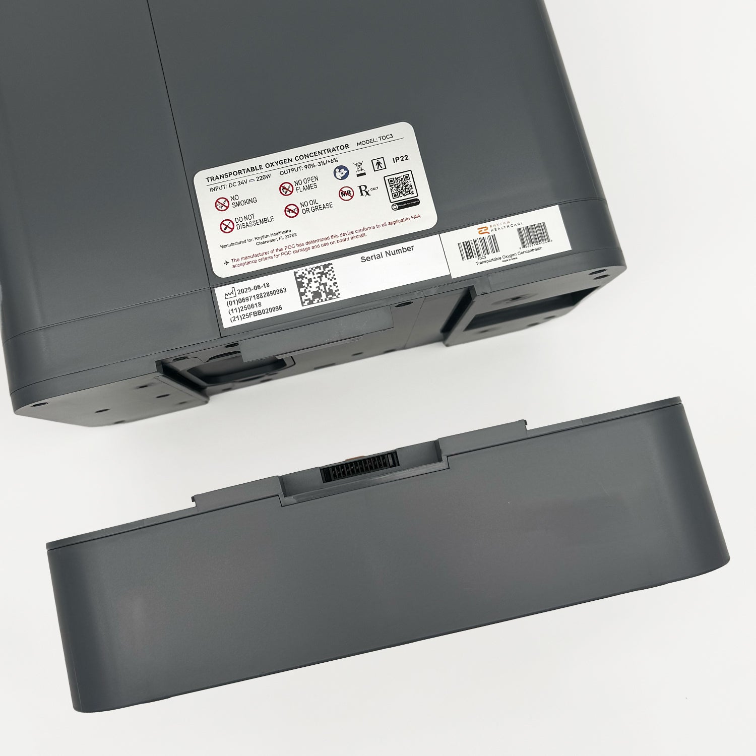 Rhythm TOC3 Portable Oxygen Concentrator with Battery Detached From Unit 