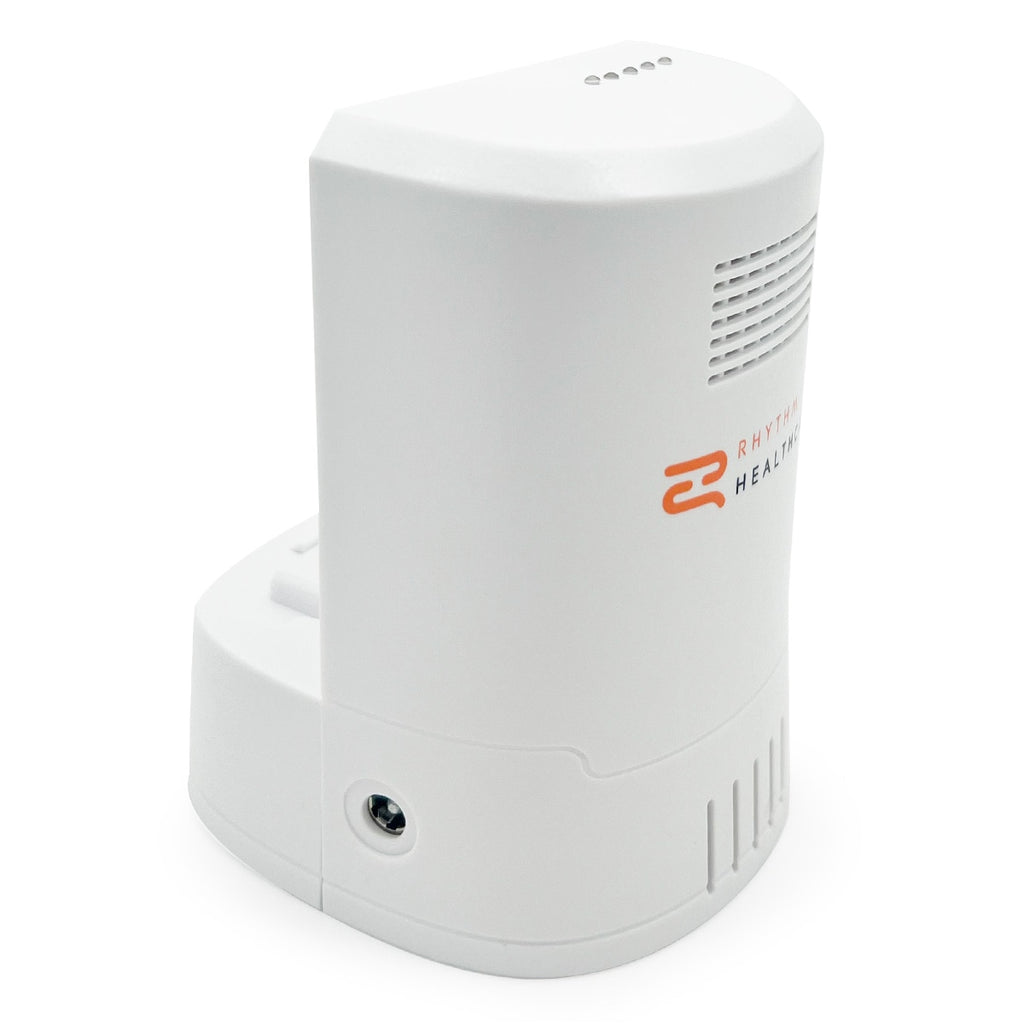 White external battery charger with a logo on the side, designed for P2, P2-E6 & P2-E7 series oxygen concentrators.