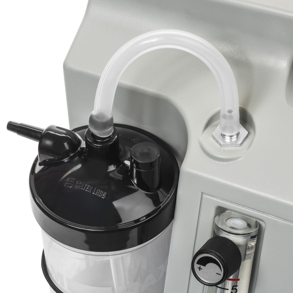 Salter Black Lid Bubble Humidifier Installed on Oxygen Concentrator