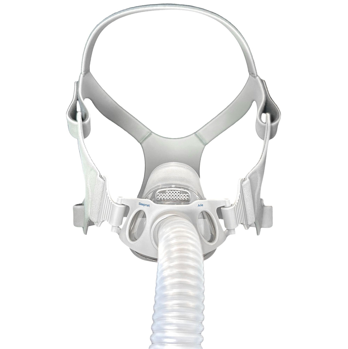 CPAP mask with hose on a white background