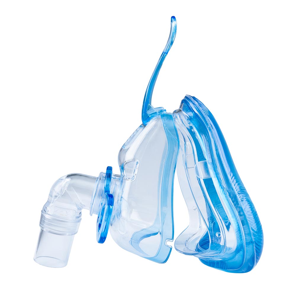 Blue and clear CPAP Mask on a white background
