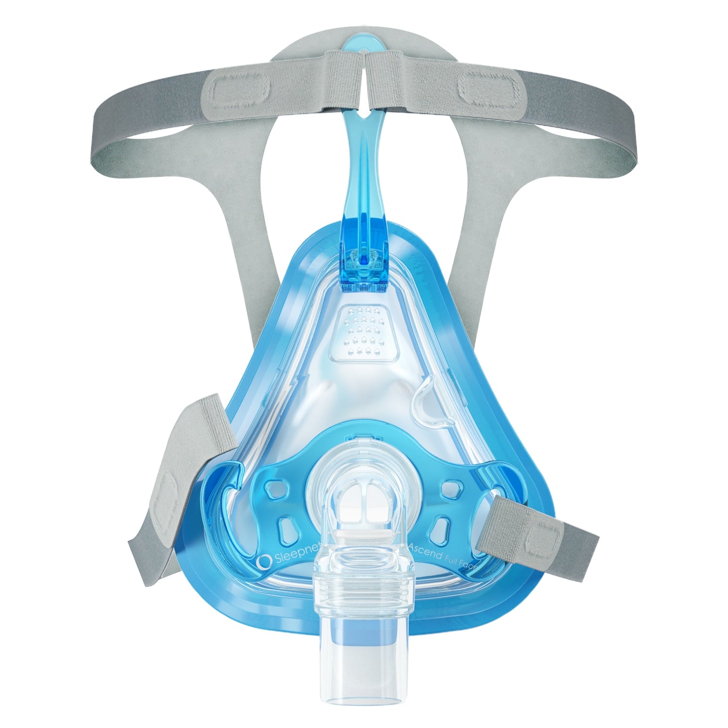 Blue and gray CPAP mask on a white background