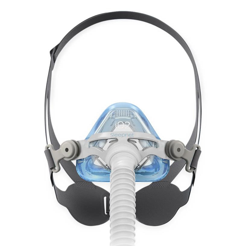 CPAP mask with hose on a white background