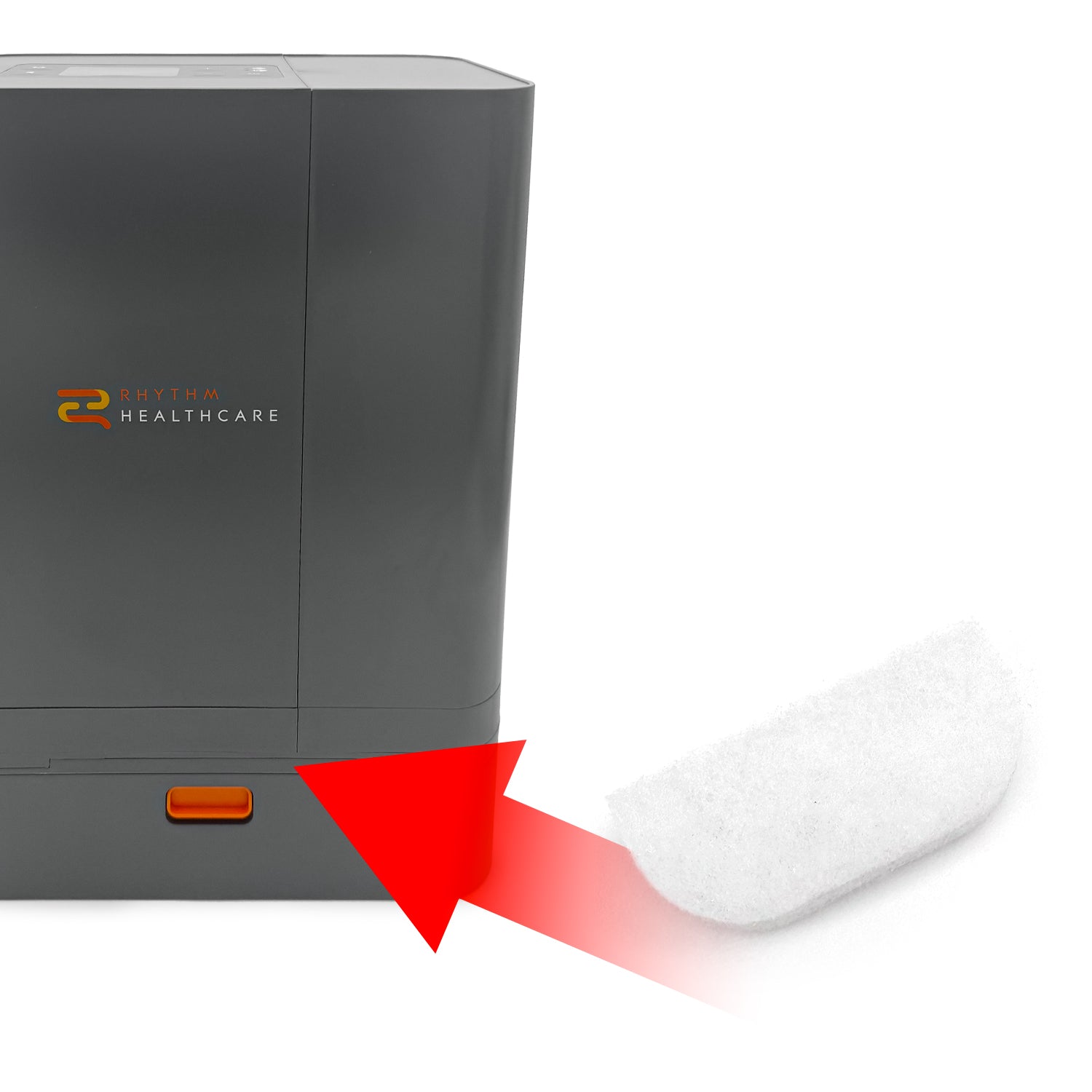 toc3 oxygen concentrator with red arrow pointing to where filters are inserted.
