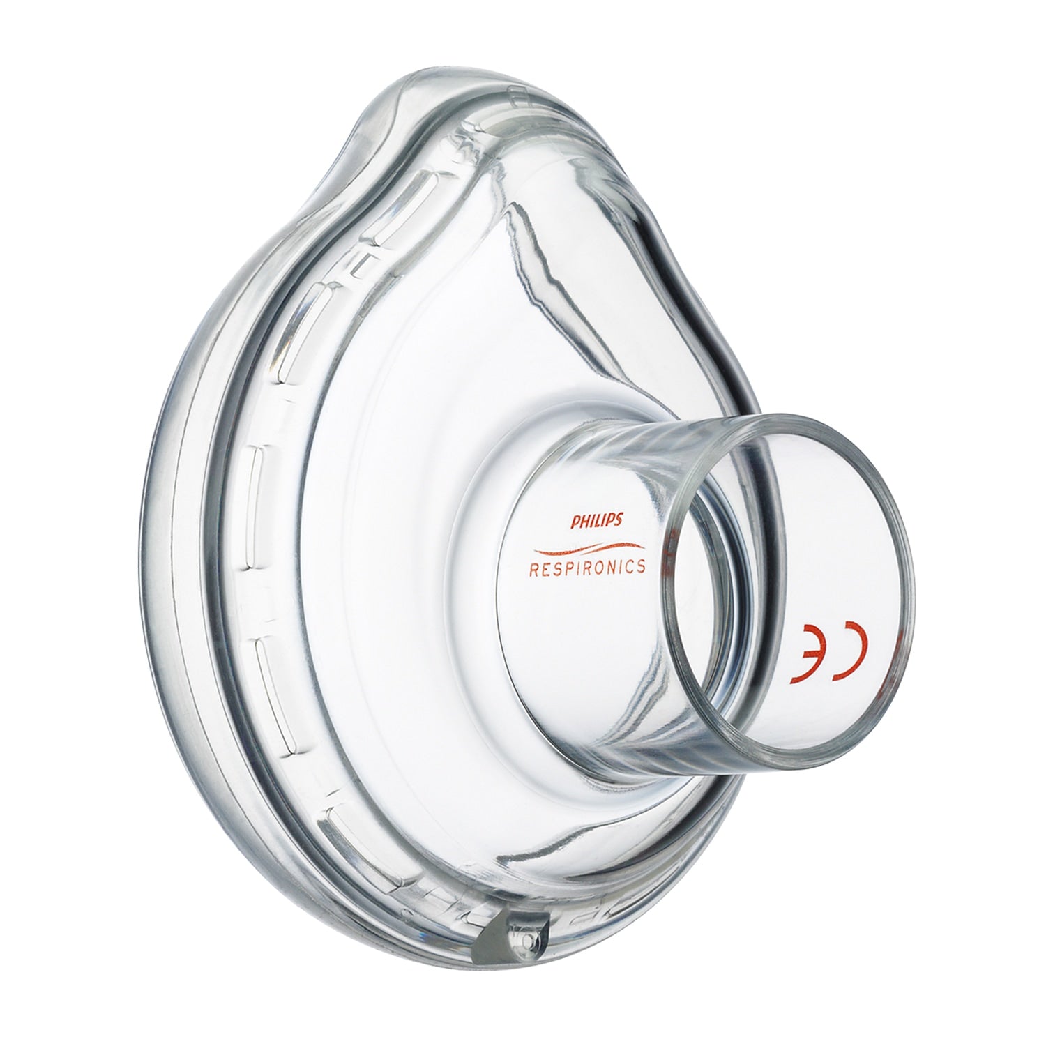 Clear Philips Respironics medical device on a white background