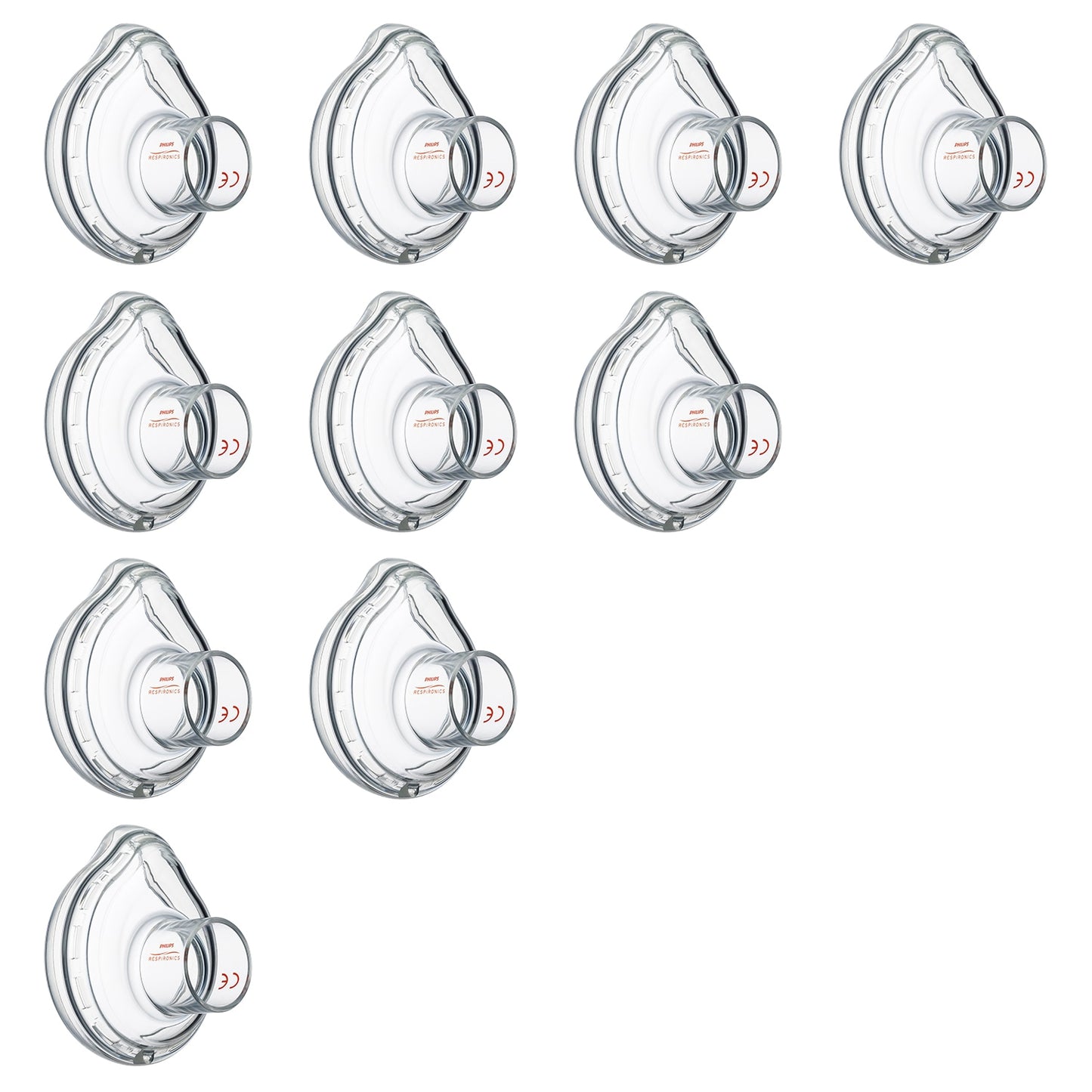 Set of 10 Lifetouch Masks  on a white background