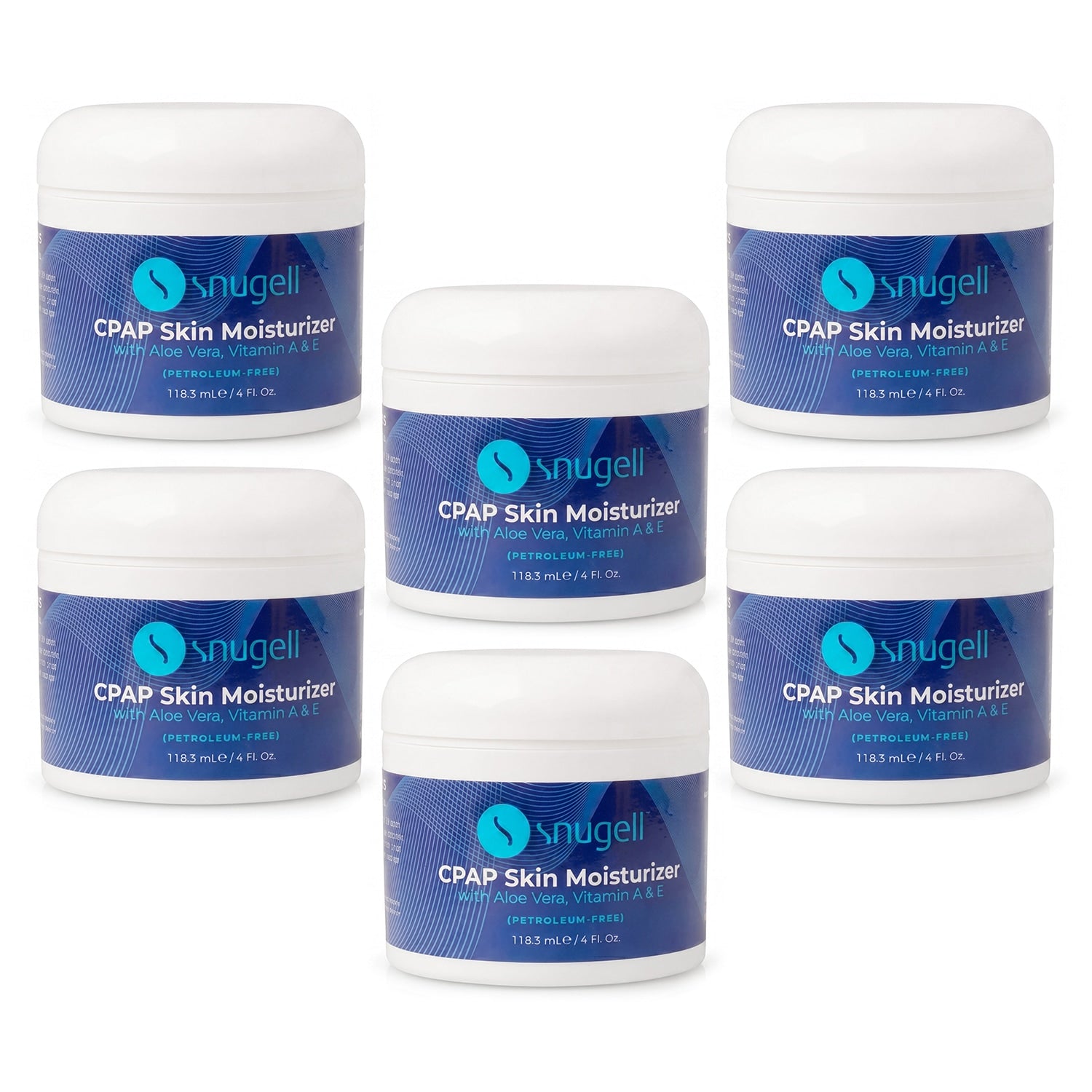 Six Snugell CPAP Skin Moisturizer containers