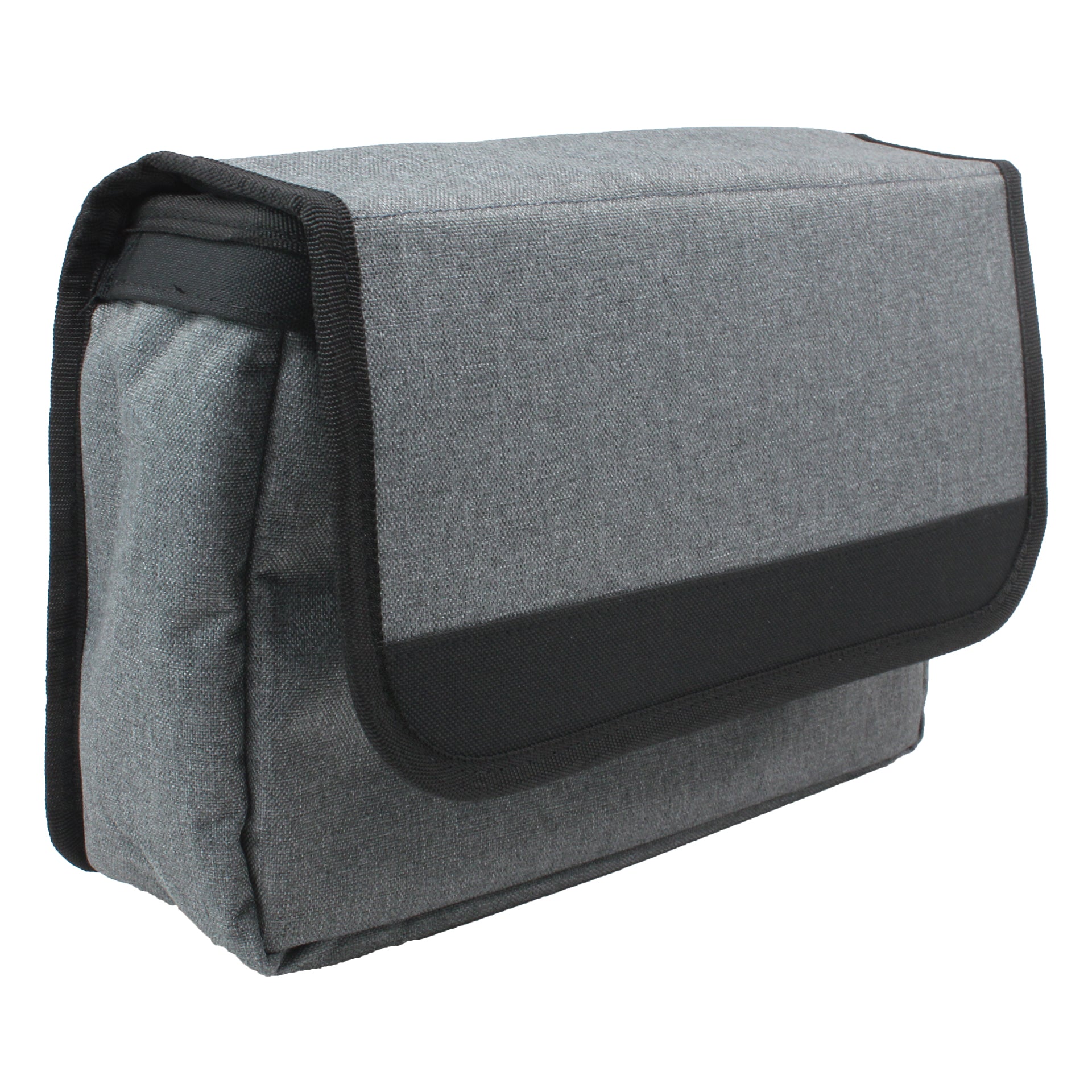 Gray bag with black accents on a white background