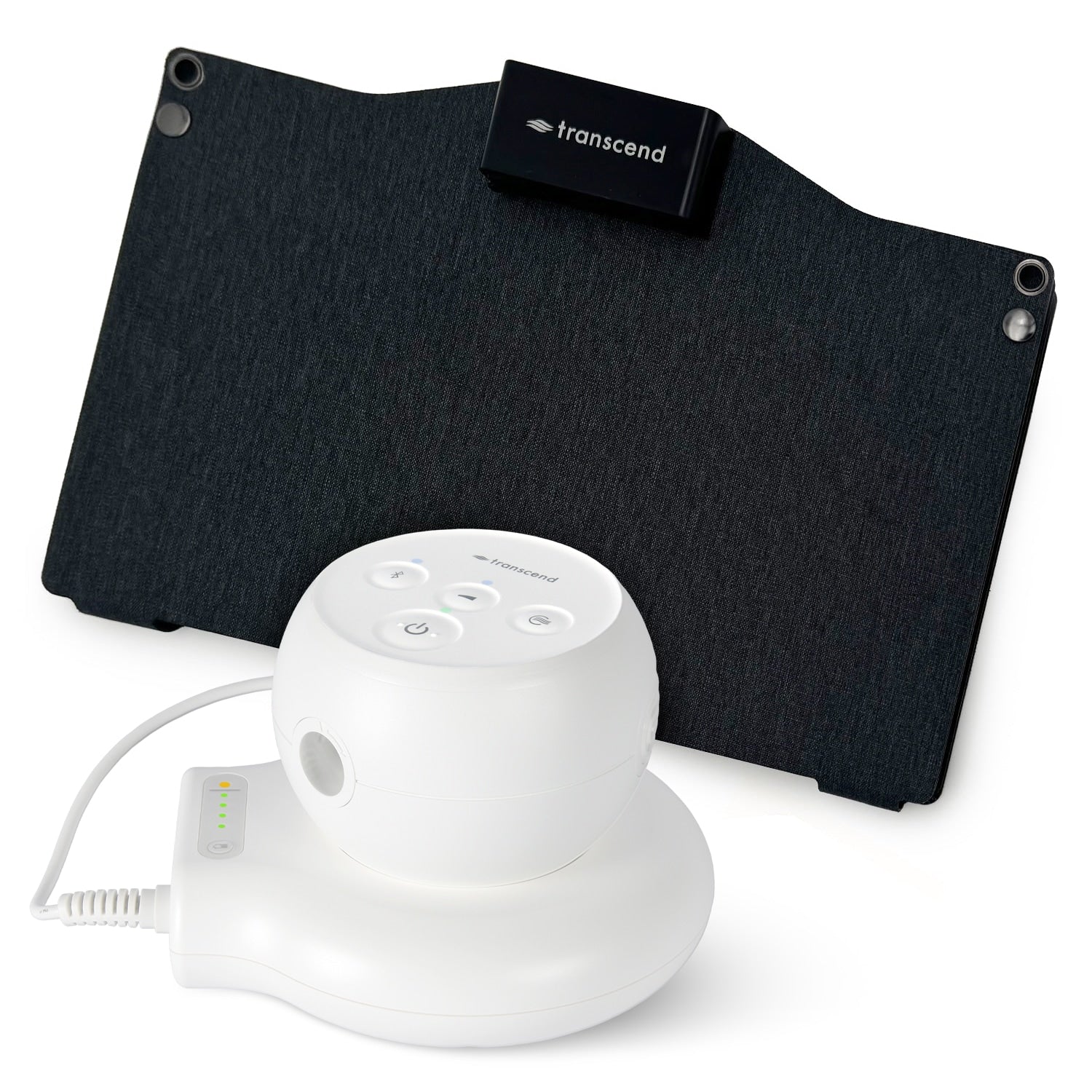 White Transcend with battery pack and solar charger 