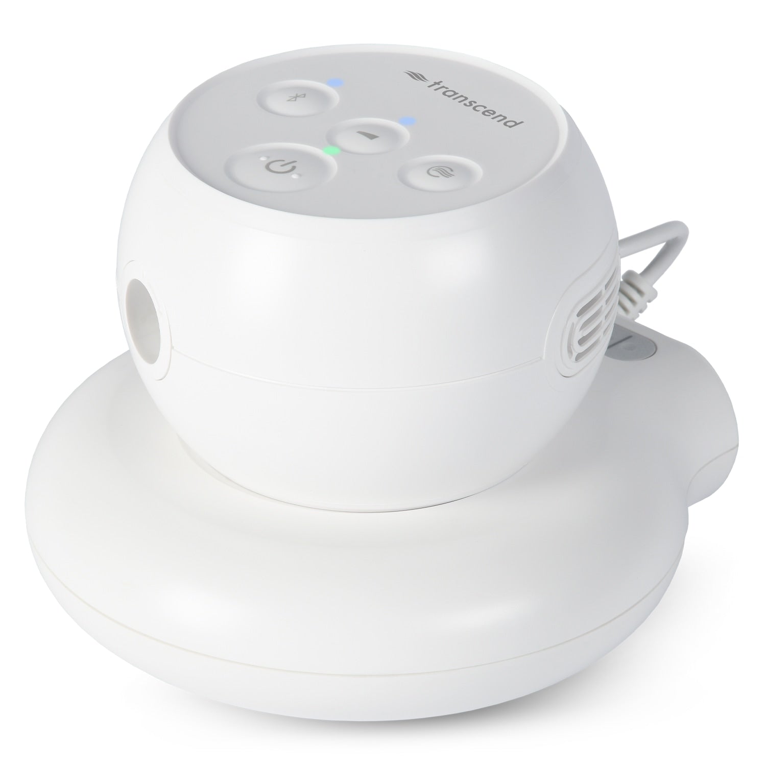 white CPAP device with 'Transcend' branding on a white background and poweraway battery 