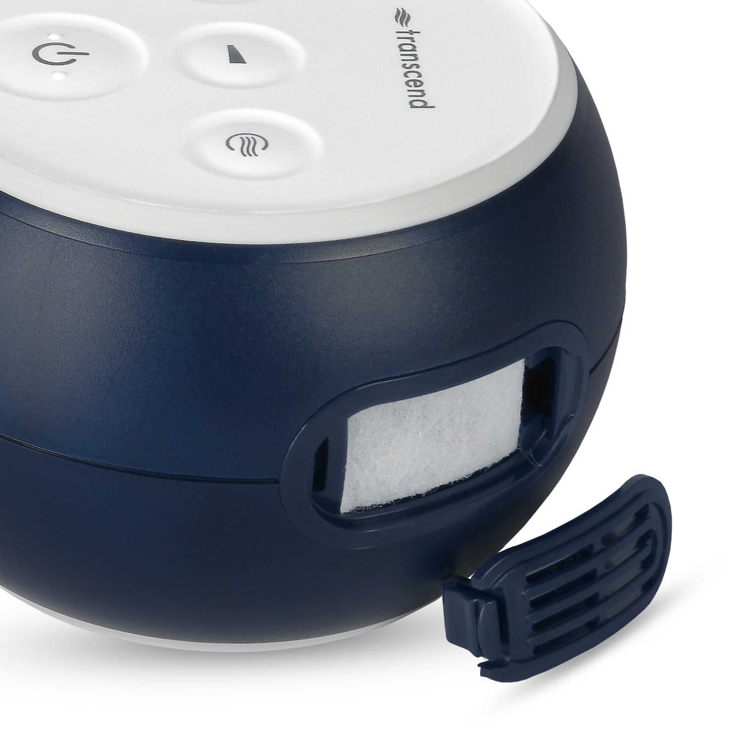 Navy blue and white CPAP machine with 'Transcend' branding on a white background