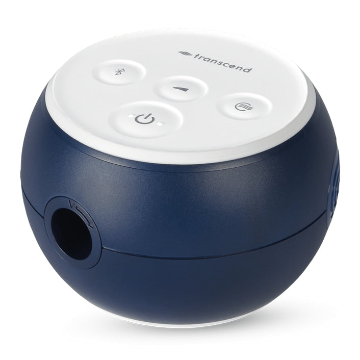 Blue and white electronic device with 'Transcend' branding on a white background