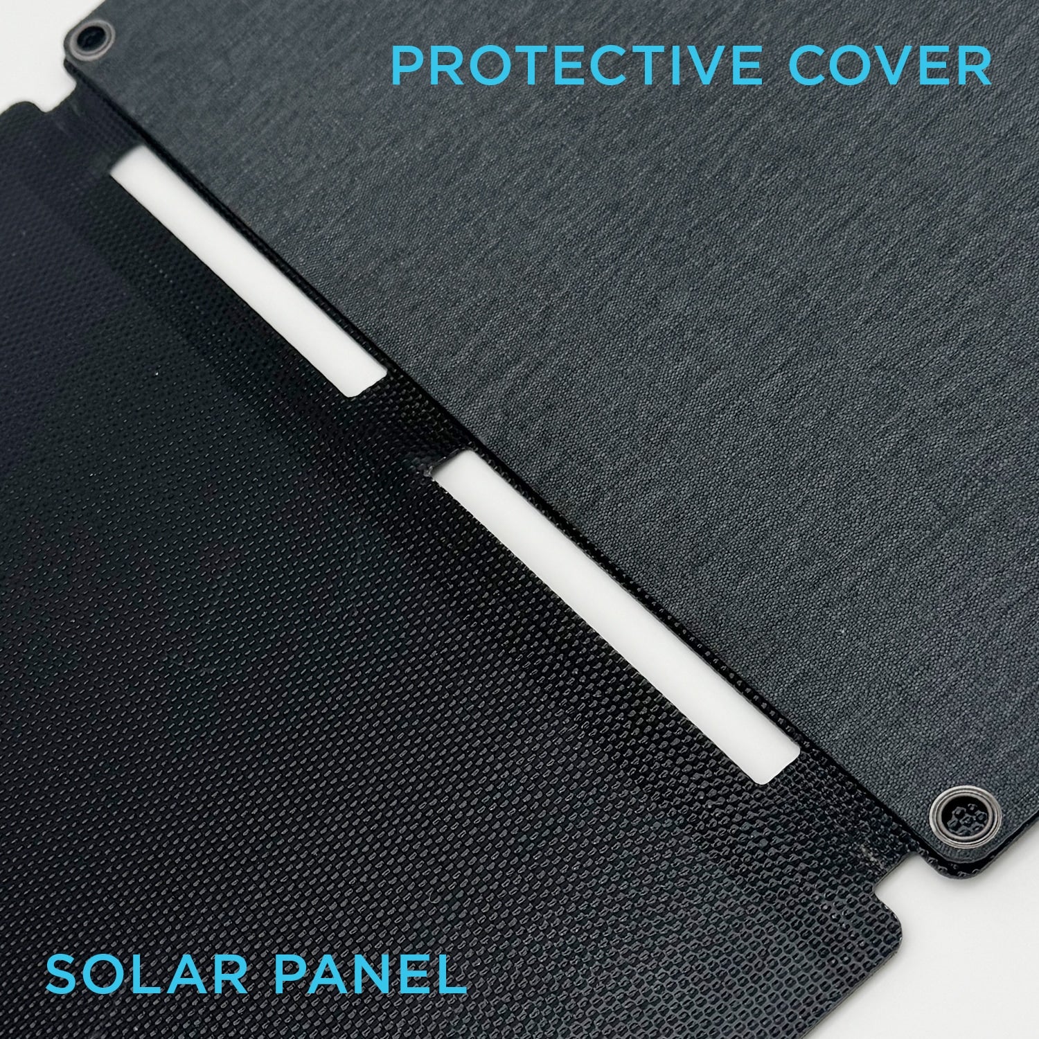 Solar panel with a protective cover on a light gray background