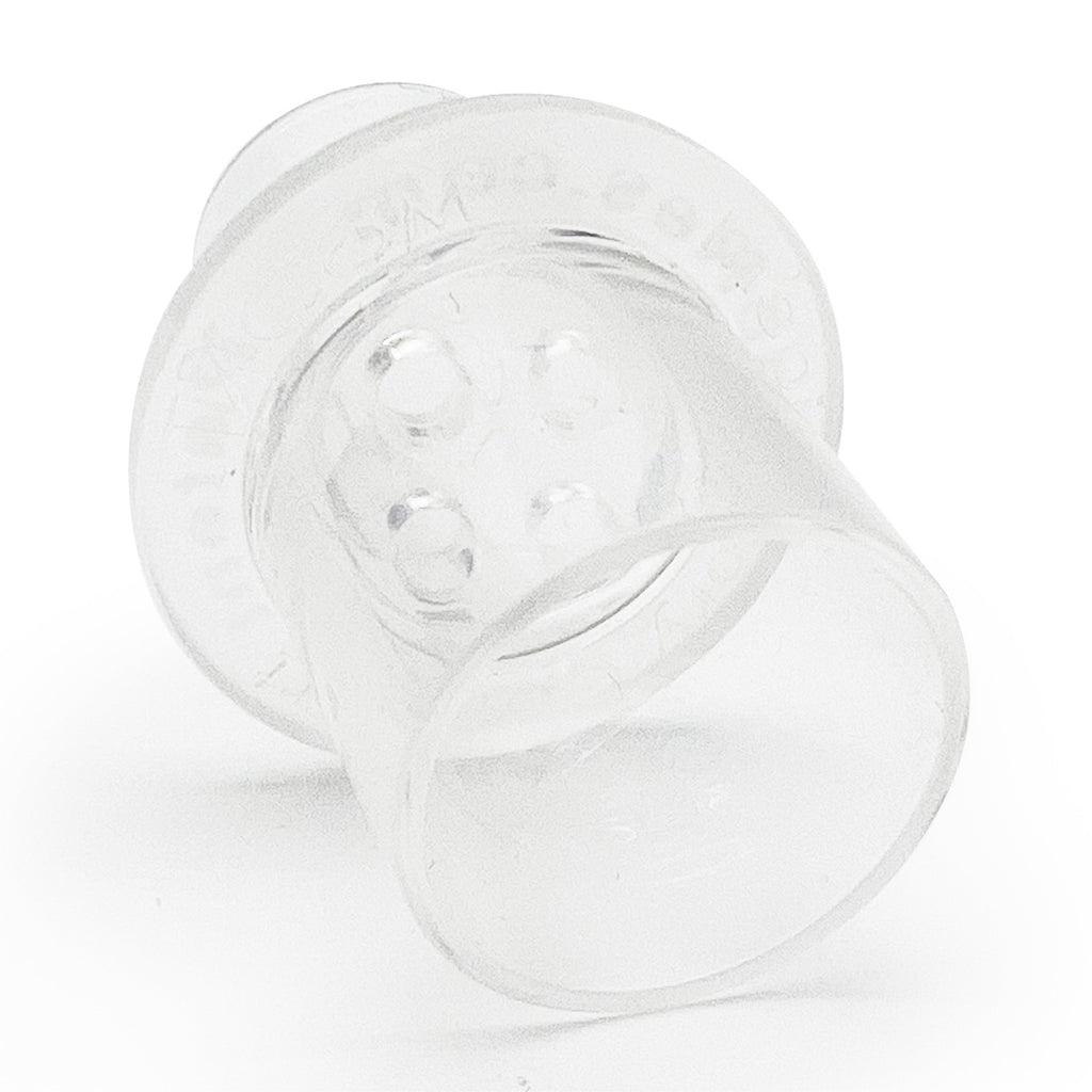 A transparent V-Com inspiratory comfort accessory for CPAP or BiPAP therapy.