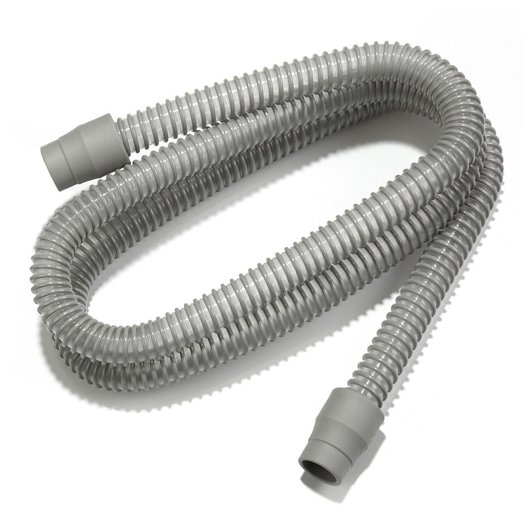 10 foot Gray silicone hose with two connectors on a white background