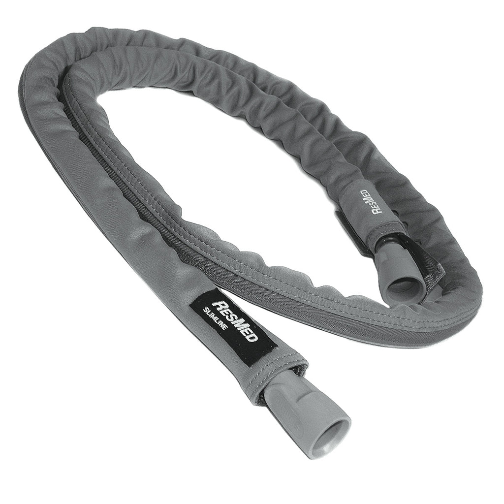 Gray hose with ResMed branding on a white background