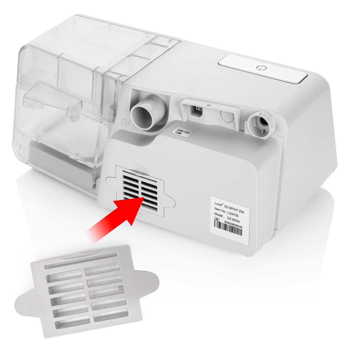 Luna G3 BiPAP Filter Placement