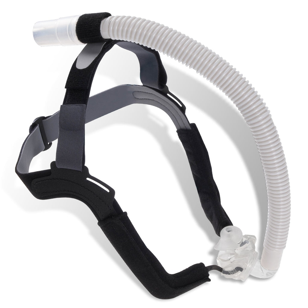 Aloha CPAP mask with tubing channeled over the head