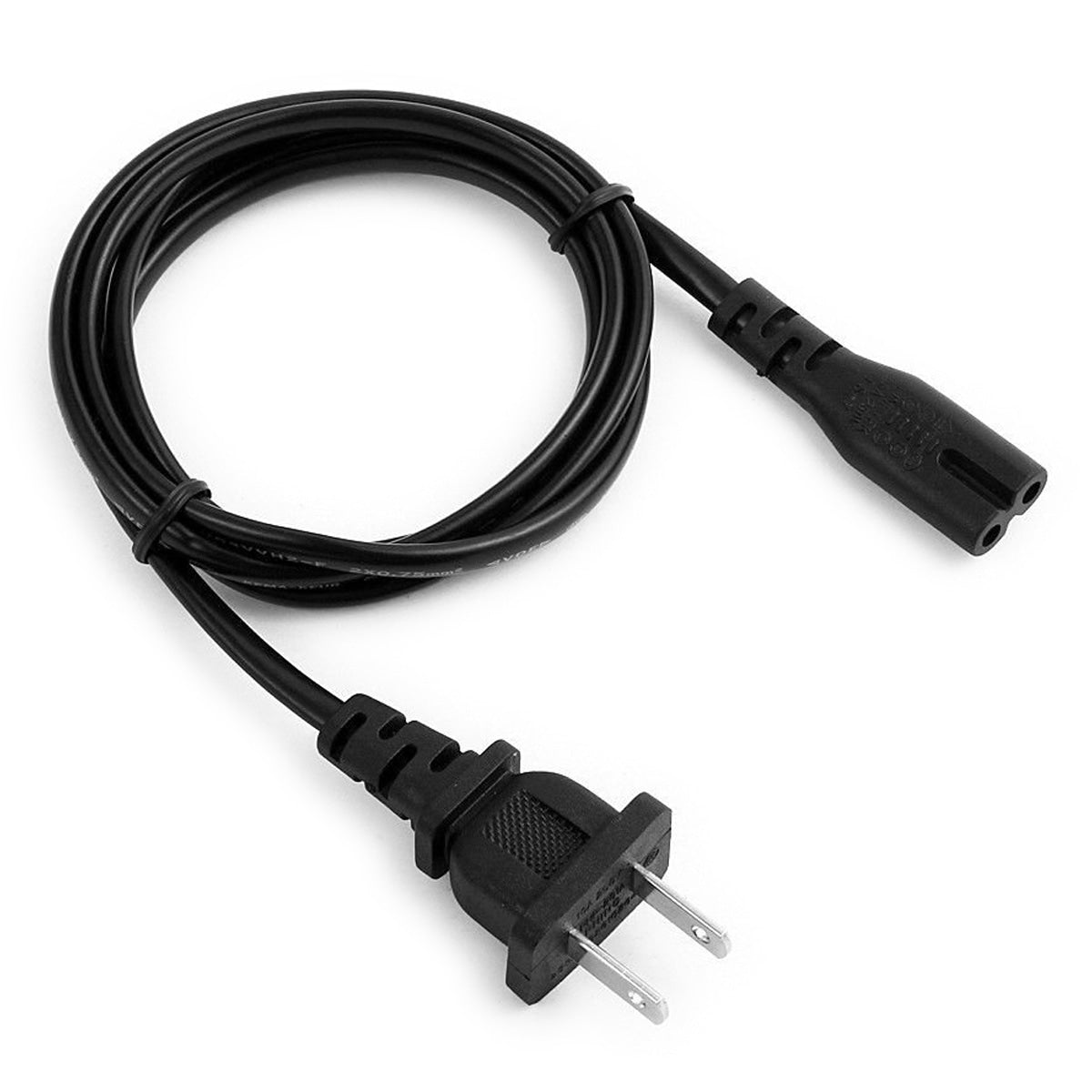 Black power cord with plug on a white background