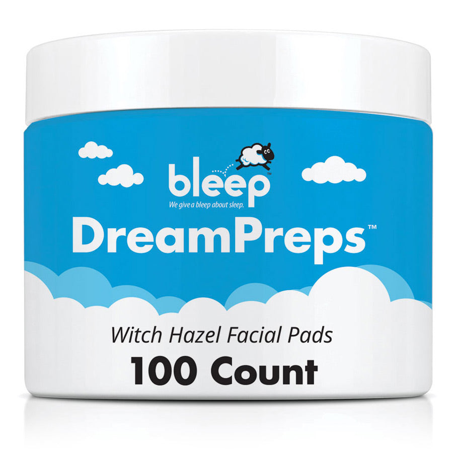 Jar of bleep DreamPreps Witch Hazel Facial Pads with blue label and white clouds