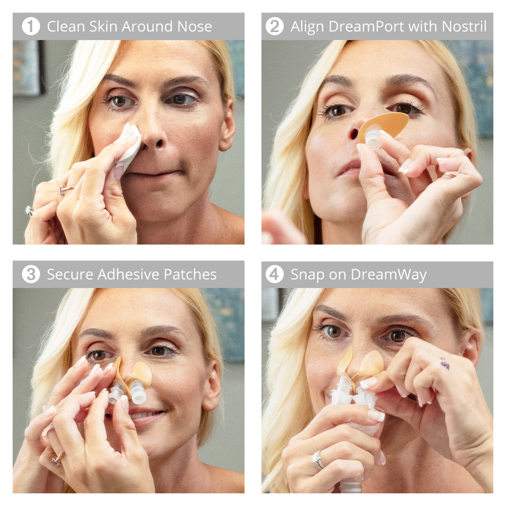 Four Pictures of a Woman Applying Bleep Mask Solutions 