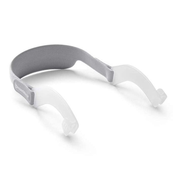 White and gray headband with 'Dreamlite' branding on a white background
