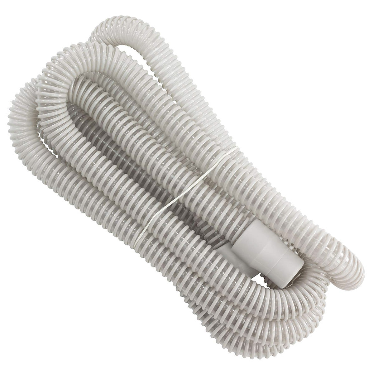 White silicone hose coiled on a white background