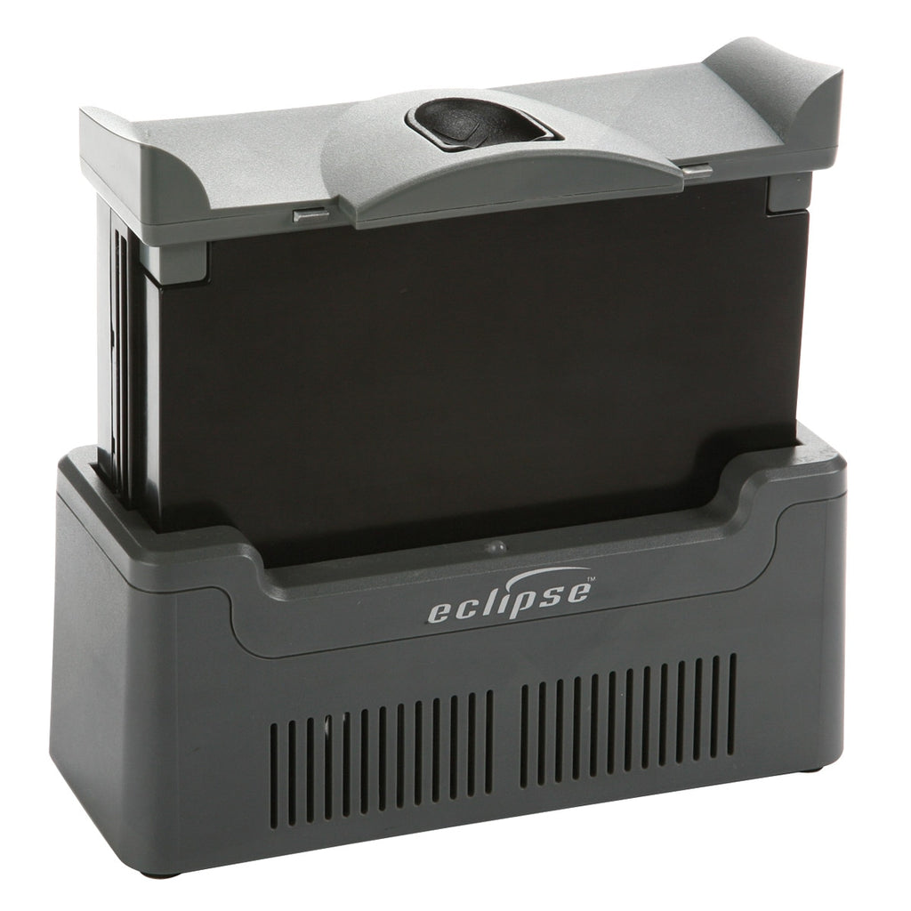 Gray electronic device with a black screen labeled 'eclipse' on a white background