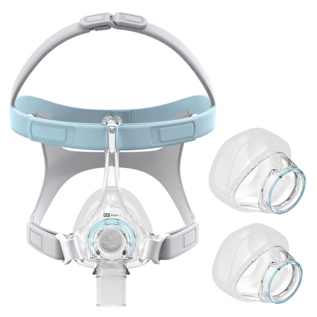 Elon 2 Nasal CPAP mask with headgear and two additional cushions on a white background