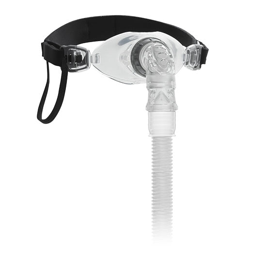 CPAP mask with hose on a white background