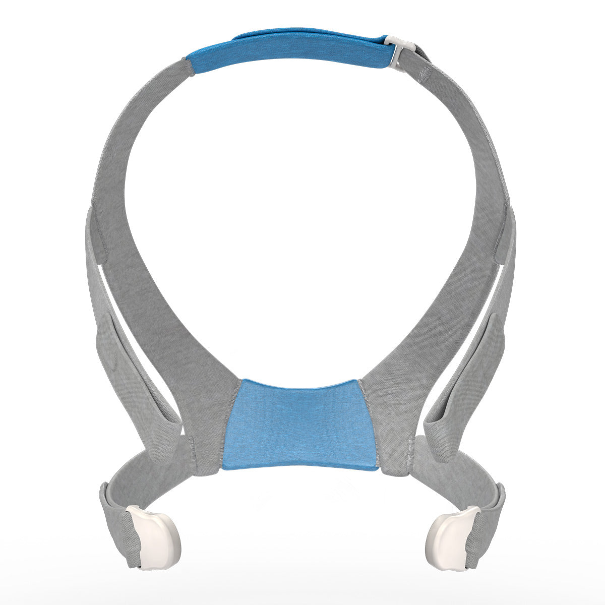 Plush, soft headgear designed for CPAP/BiLevel masks, featuring adjustable straps and ear cushions.