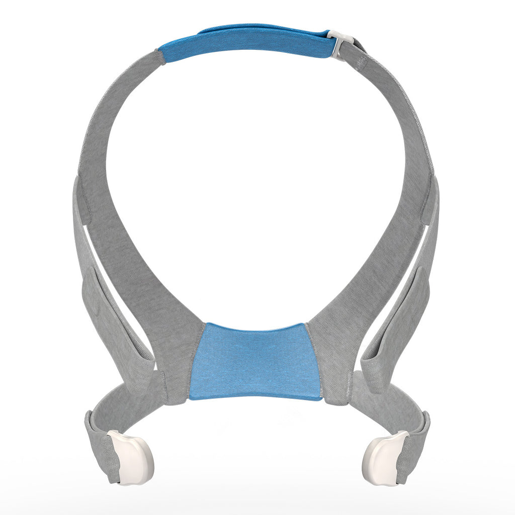 Plush, soft headgear designed for CPAP/BiLevel masks, featuring adjustable straps and ear cushions.